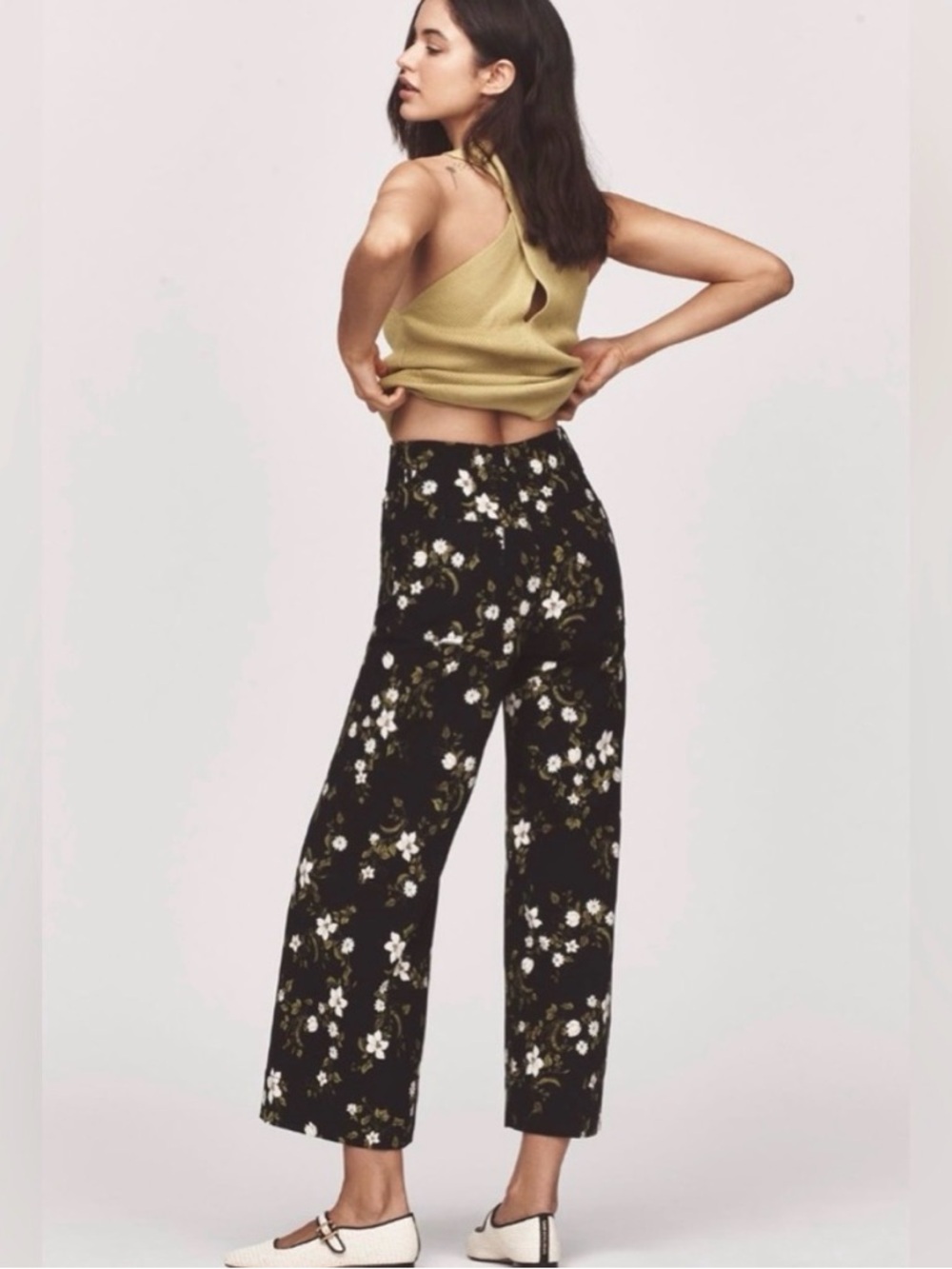 Maeve Colette Floral Wide-Leg Pants in Black
